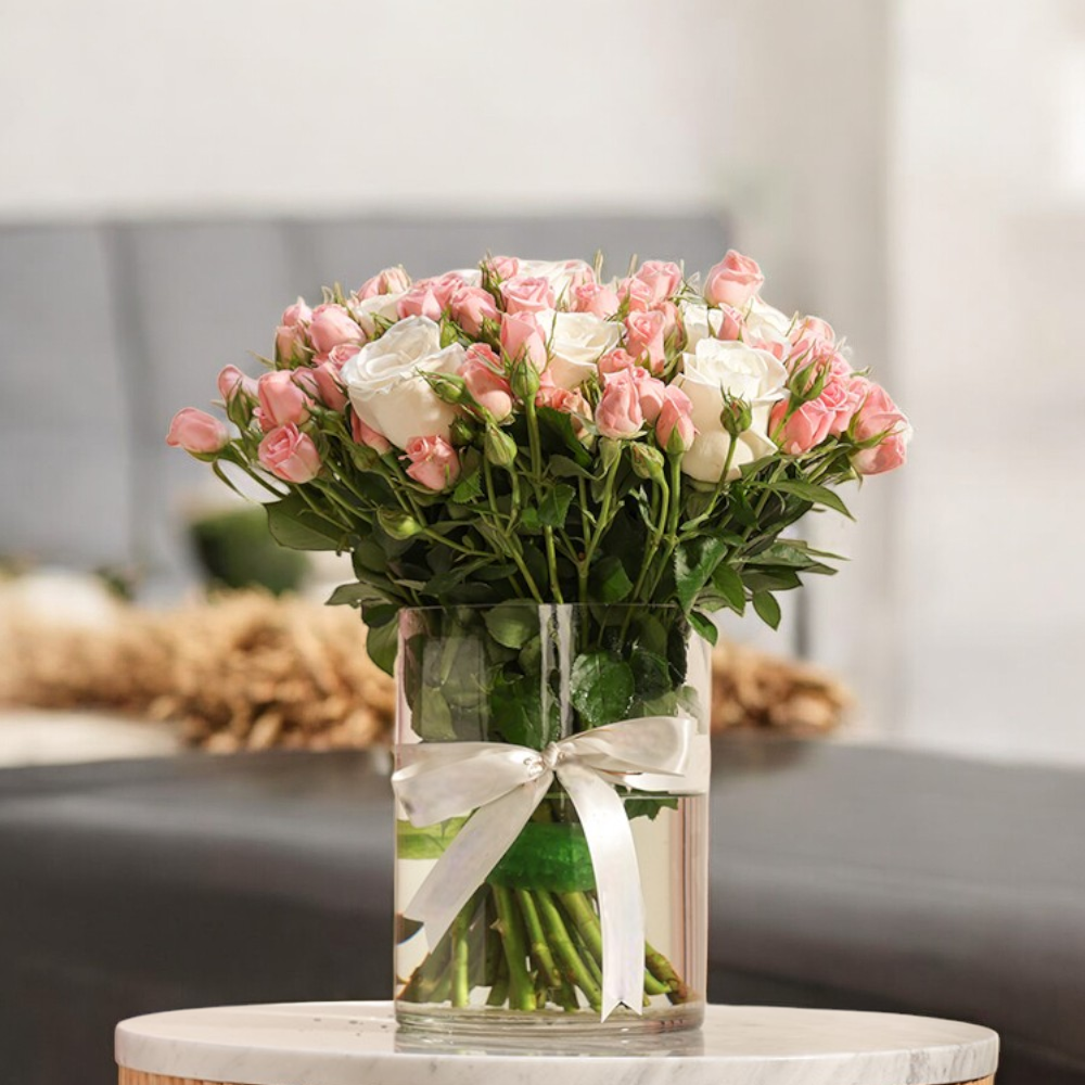 Blushing Elegance Rose Vase Arrangement - Image 2
