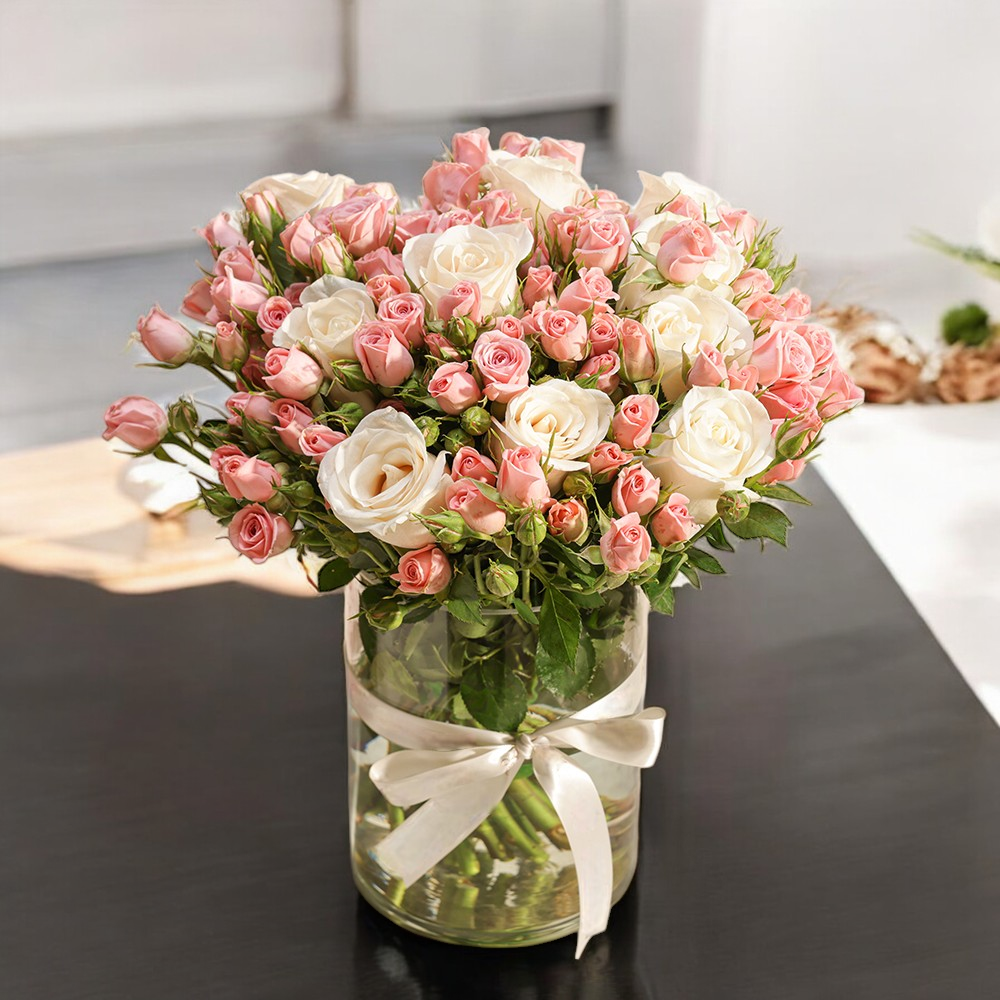 Blushing Elegance Rose Vase Arrangement