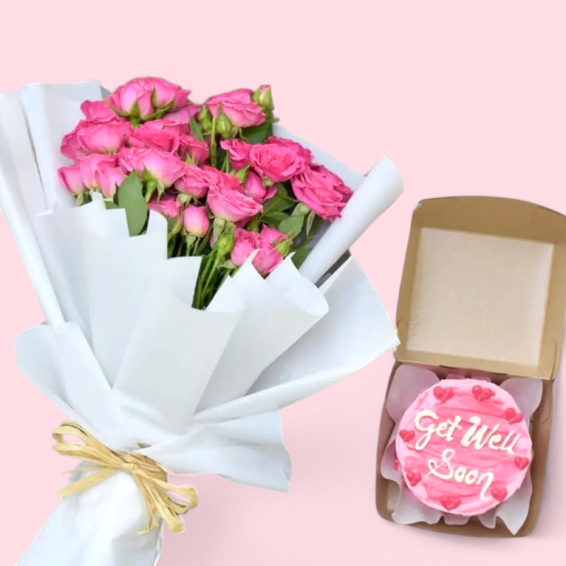 Combo - Pink Baby Roses with Round mini Cake (Any Message)