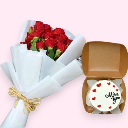 Combo - Red Baby Roses with Round mini Cake (Any Message)