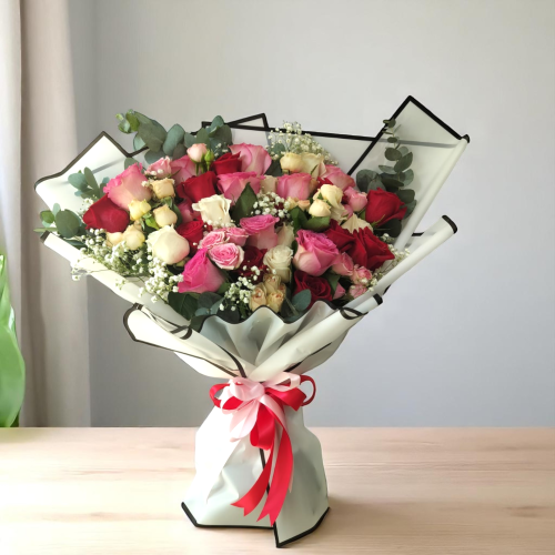Eternal Elegance – Mixed Rose Hand-Tied Bouquet