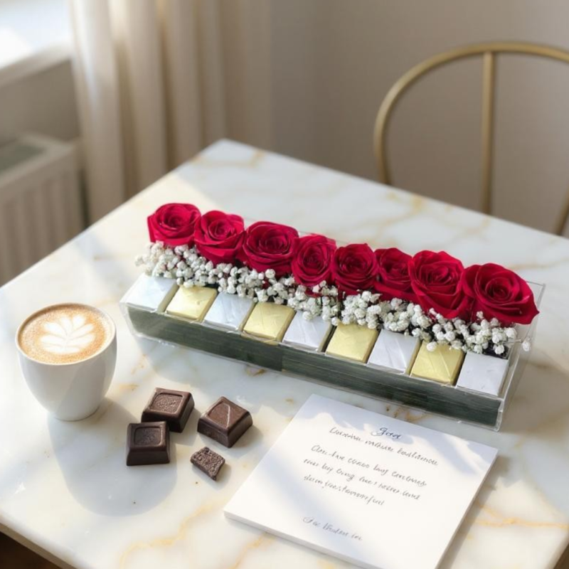 Red Elegance Floral & Chocolate Box