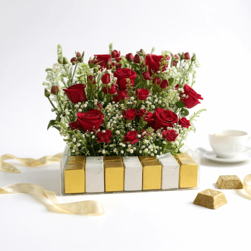 Golden Delight Rose & Chocolate Arrangement
