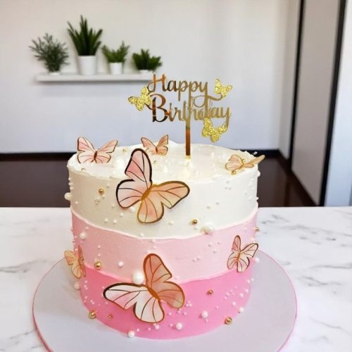 Butterfly Blush Birthday Cake – Pink Ombre Delight