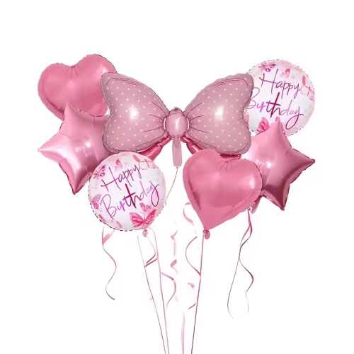 7-Piece Pink Birthday Foil Helium Balloon Set with Bow