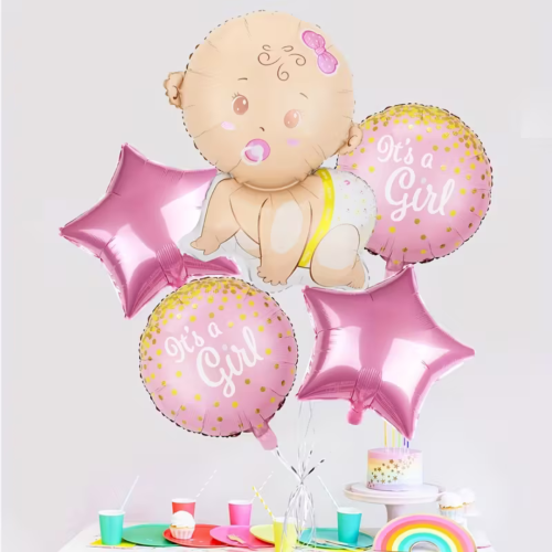 Baby Shower Balloon Set – It's a Girl (5-Piece Helium Foil Set)