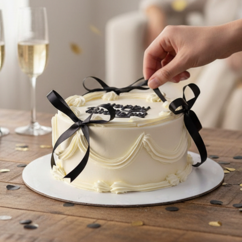 Chic Black Bow Birthday Cake – 5 Inch Half KG