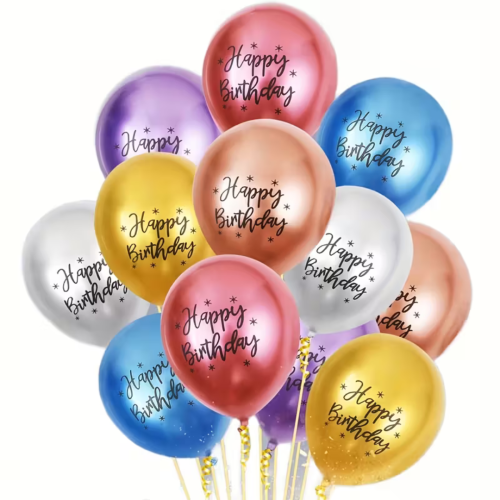 Metallic Happy Birthday Helium Balloon Set - 12 Inch (Pack of 10)