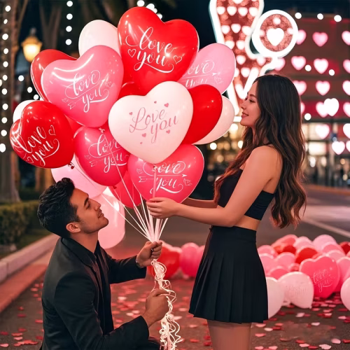 Love You Heart Helium Balloons 12 inches – Red, Pink & White Set