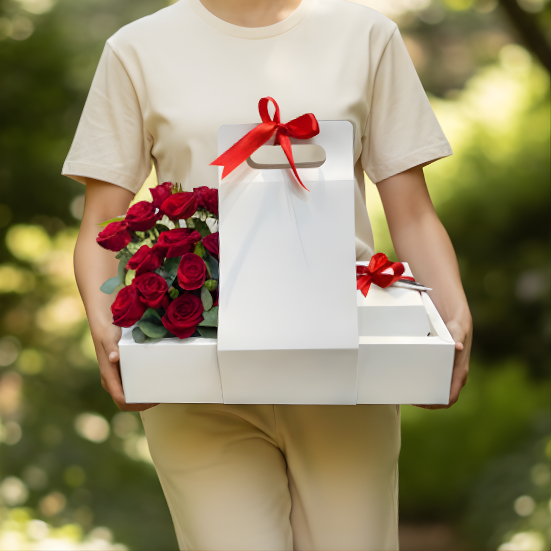 Delight Box – Baby Red Rose Flower & Mini Happy Birthday Cake Gift Set