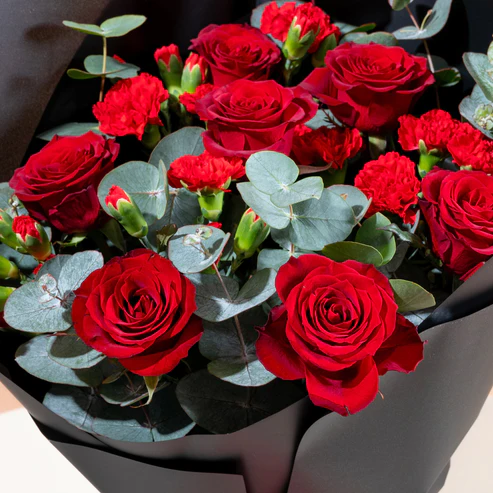 Red Rose & Carnation Flowers Bouquet - Image 2