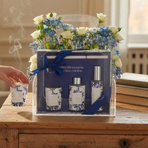 Blue Serenity Luxury Gift Set – Flowers & Fragrance Collection