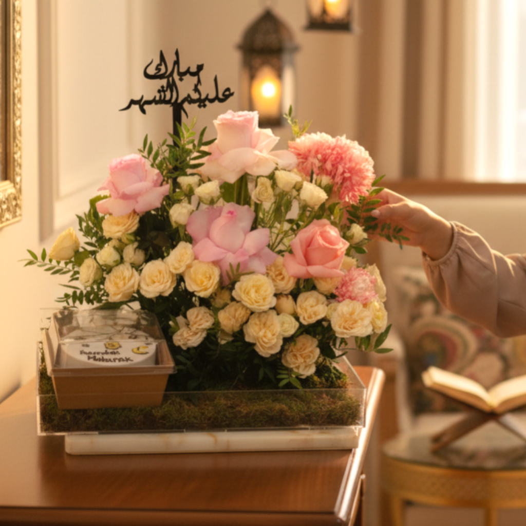 Ramadan Mubarak Bloom & Cake Luxury Tray - Image 2