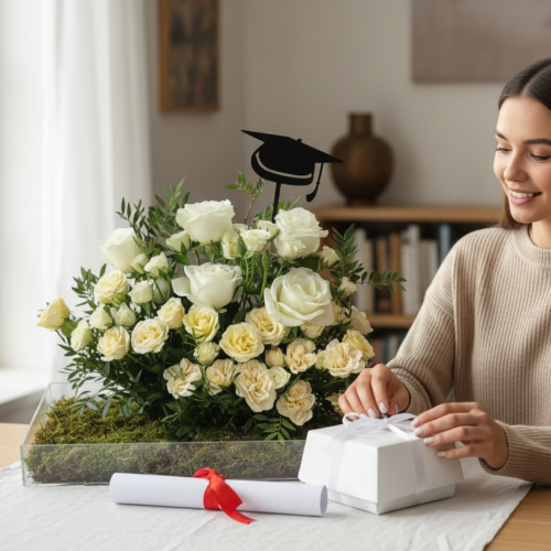 Graduation Rose Celebration Set with Cake