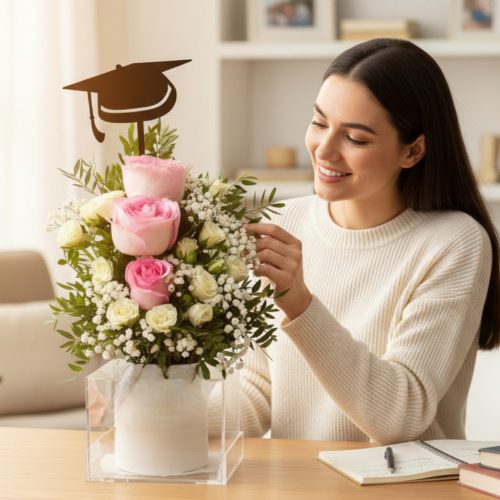 Blush Success – Graduation Flower Cake Arrangement