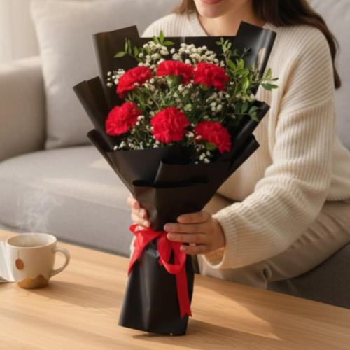 Scarlet Grace – Red Carnation Bouquet