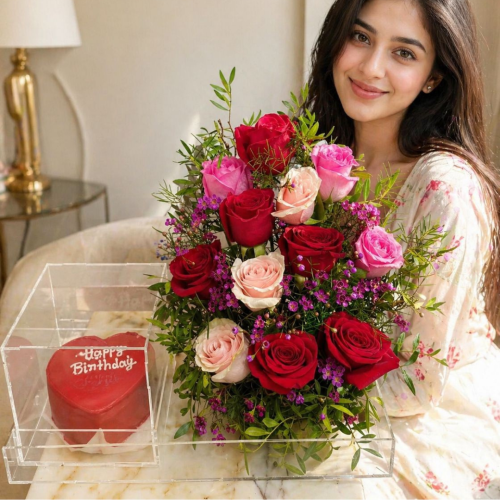 Birthday Bloom & Heart Cake Gift Tray