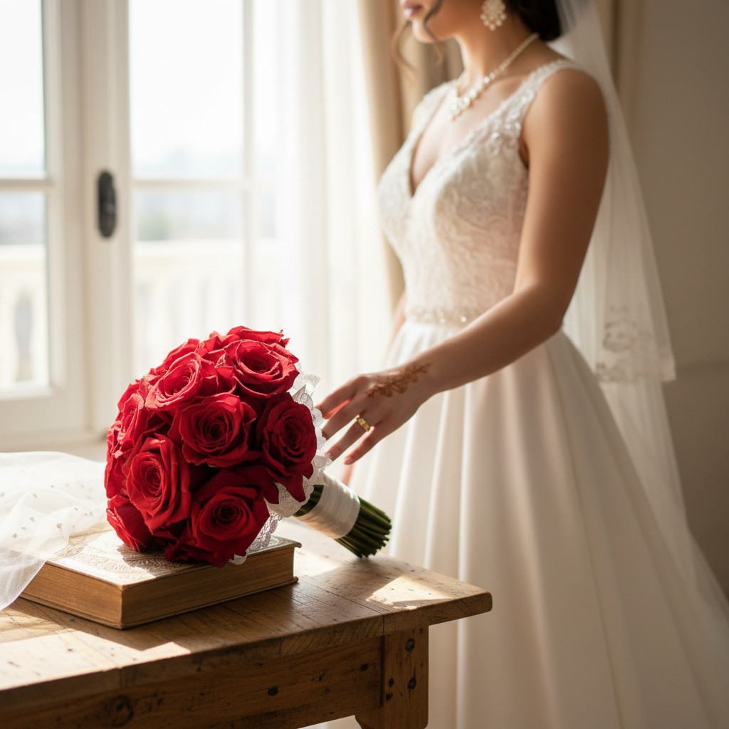 Royal Crimson Red Rose Bridal Wedding Bouquet - Image 3