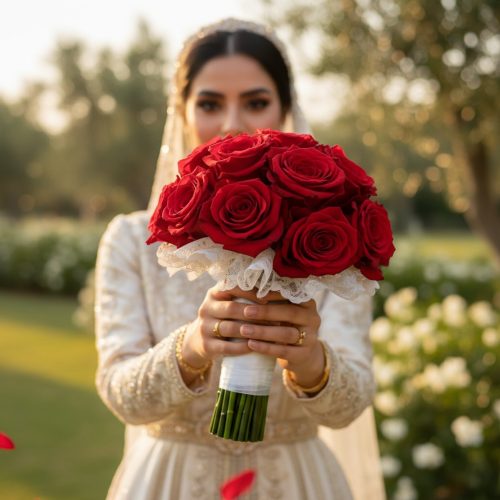 Royal Crimson Red Rose Bridal Wedding Bouquet