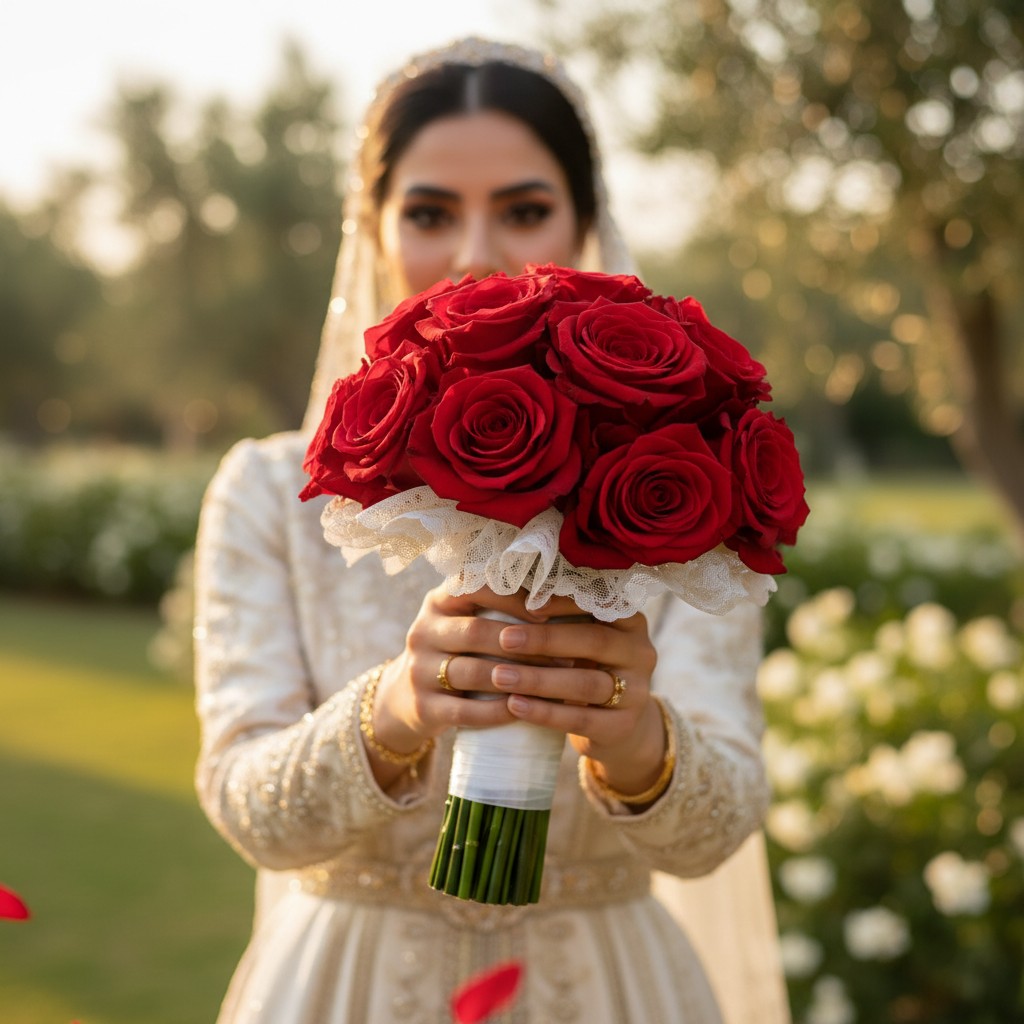 Royal Crimson Red Rose Bridal Wedding Bouquet