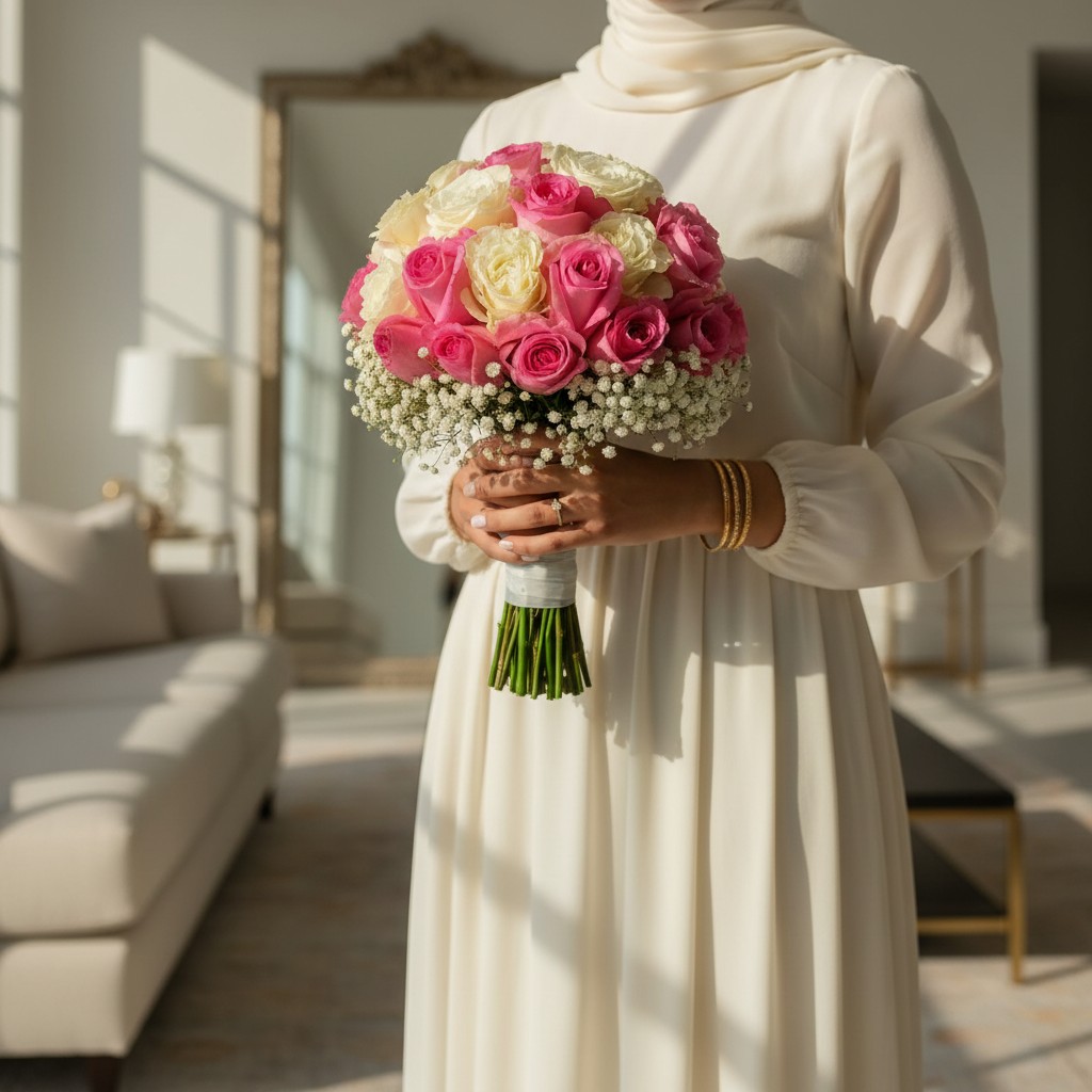 Blushing Pearl Pink & Ivory Rose Bridal Wedding Bouquet - Image 2