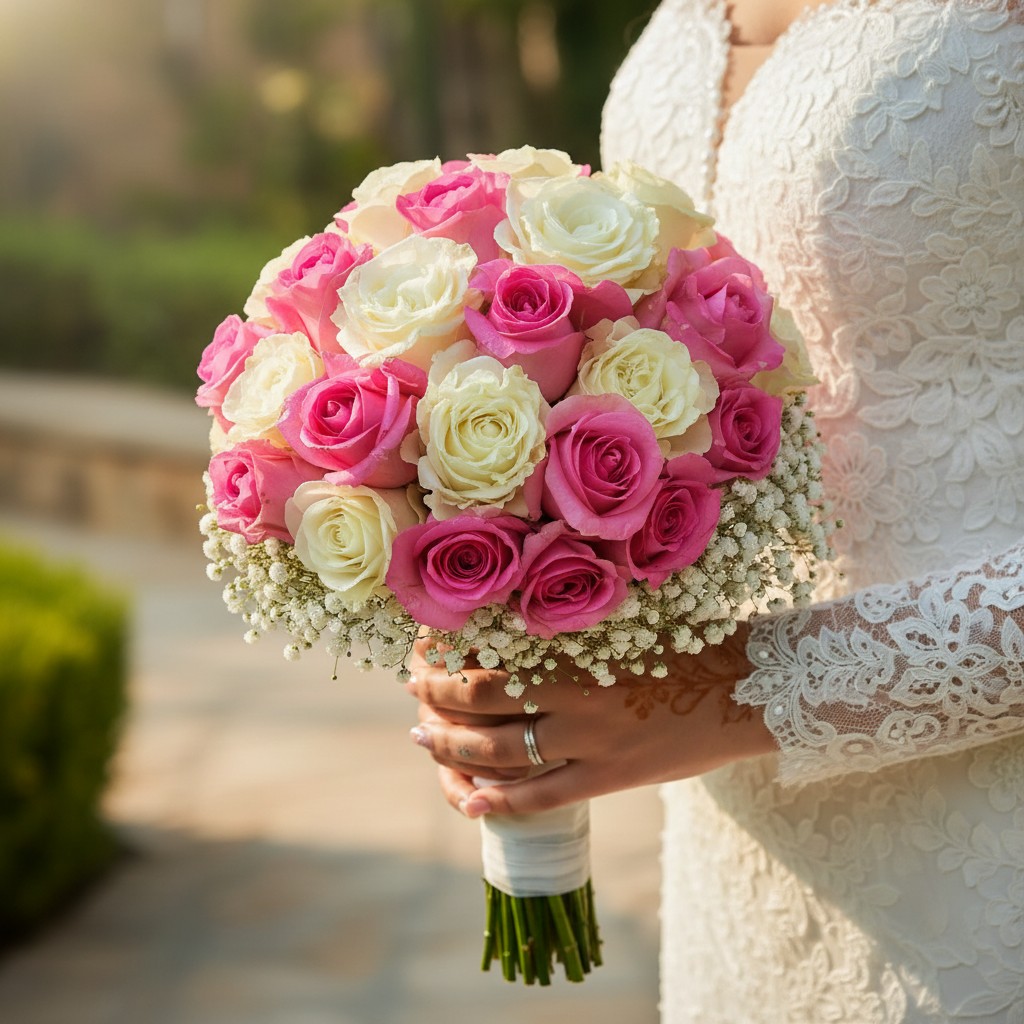 Blushing Pearl Pink & Ivory Rose Bridal Wedding Bouquet