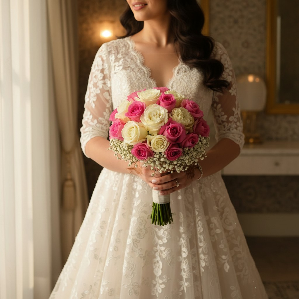 Blushing Pearl Pink & Ivory Rose Bridal Wedding Bouquet - Image 3