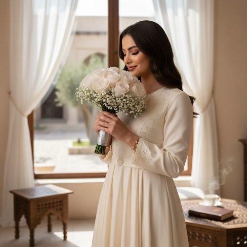 Ivory Bloom White Rose & Baby’s Breath Bridal Bouquet