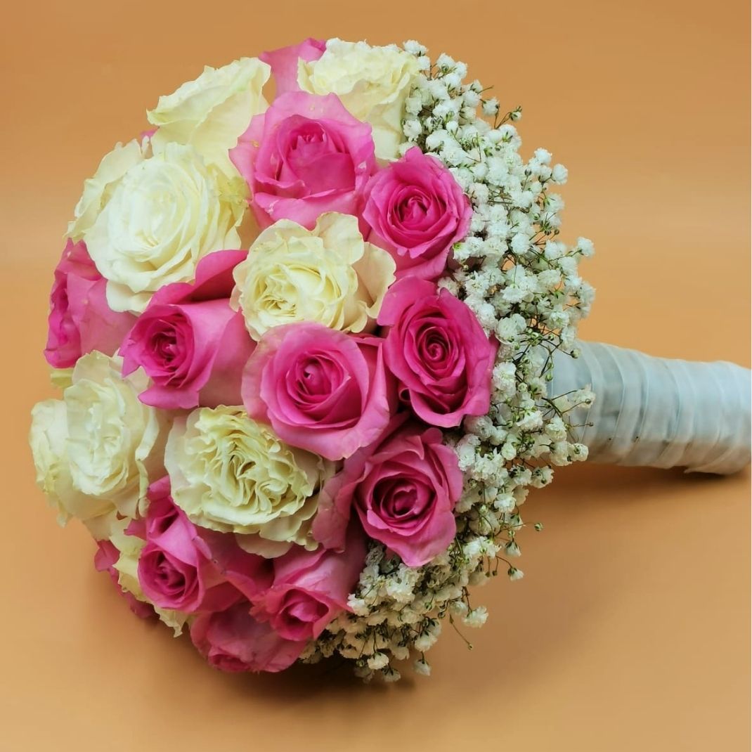 Blushing Pearl Pink & Ivory Rose Bridal Wedding Bouquet - Image 4