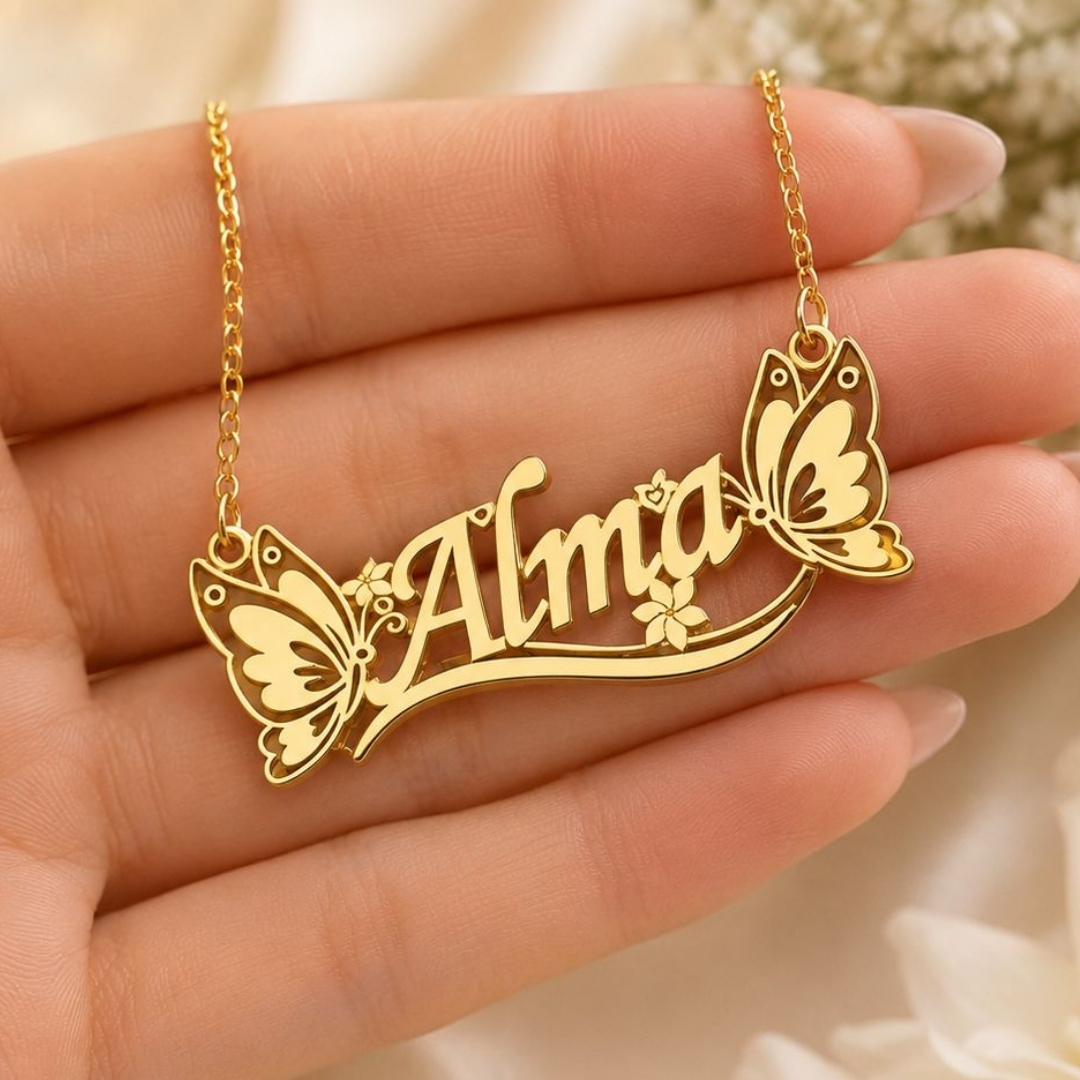 Custom Butterfly Name Necklace – Personalized Gold Name Necklace Kuwait