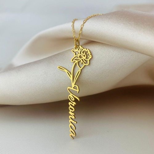 Custom Rose Flower Name Necklace – Personalized Gold Floral Necklace Kuwait