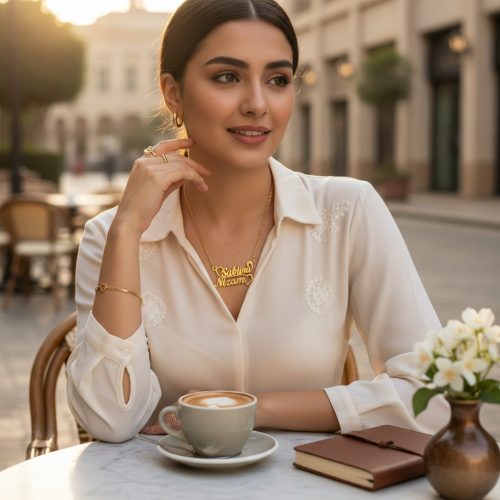 Custom Double Name Necklace with Hearts – Personalized Gold Couple Name Necklace Kuwait
