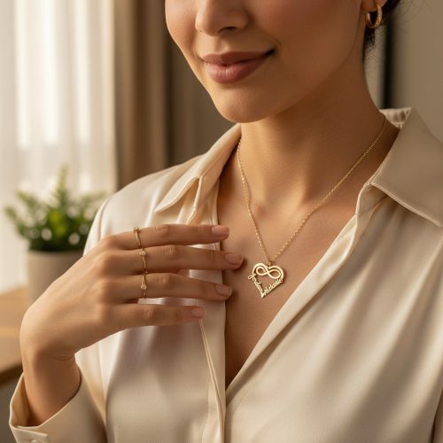 Custom Infinity Heart Name Necklace – Personalized Two Name Gold Necklace Kuwait