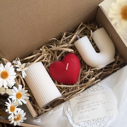 Set of 3 I Love You Scented Candle Set - White Red