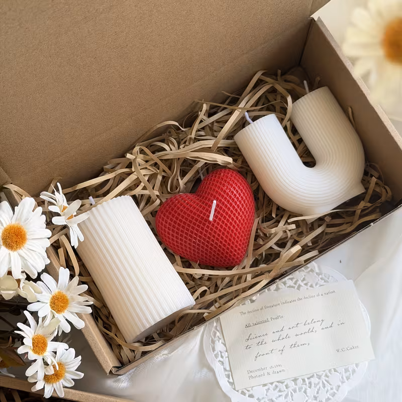 Set of 3 I Love You Scented Candle Set - White Red