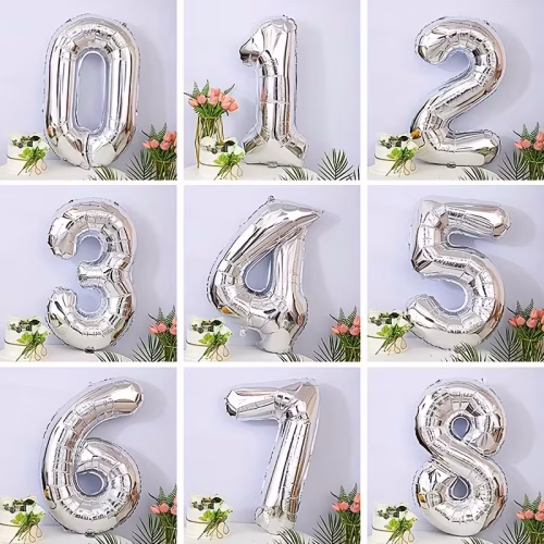 Silvery Numbered 0-9 Foil Balloons