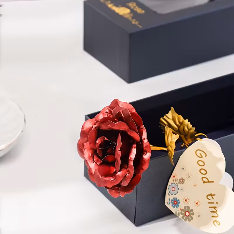 Luxury Red Metallic Rose Gift in Premium Black Box – Forever Rose Keepsake