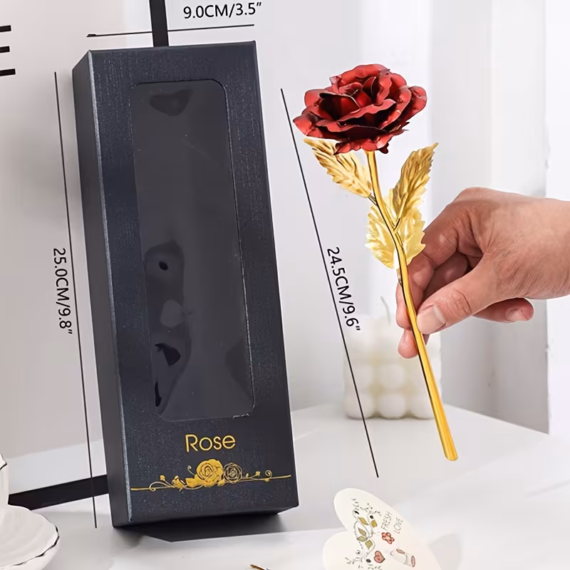 Luxury Red Metallic Rose Gift in Premium Black Box – Forever Rose Keepsake