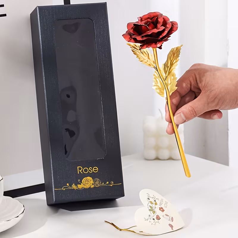 Luxury Red Metallic Rose Gift in Premium Black Box – Forever Rose Keepsake