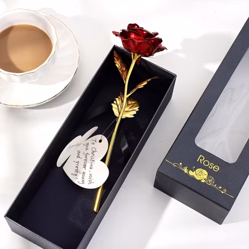 Luxury Red Metallic Rose Gift in Premium Black Box – Forever Rose Keepsake