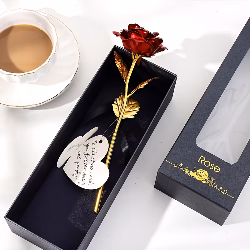 Luxury Red Metallic Rose Gift in Premium Black Box – Forever Rose Keepsake