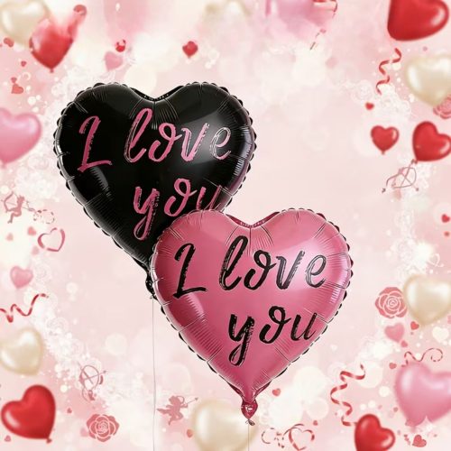 Heart-Shaped Balloons Mix Black and Pink - 7pcs