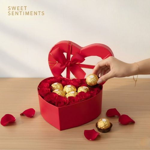 Sweet Sentiments Red Rose & Ferrero Rocher Heart Box