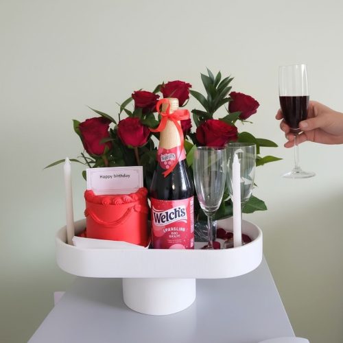 Red Rose Luxury Celebration Gift Set with Grape Drink