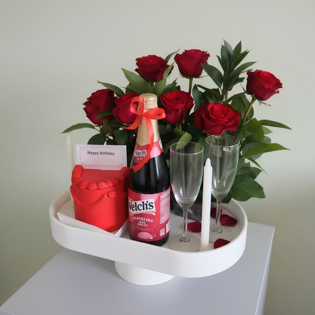 Red Rose Luxury Celebration Gift Set with Grape Drink - Image 2