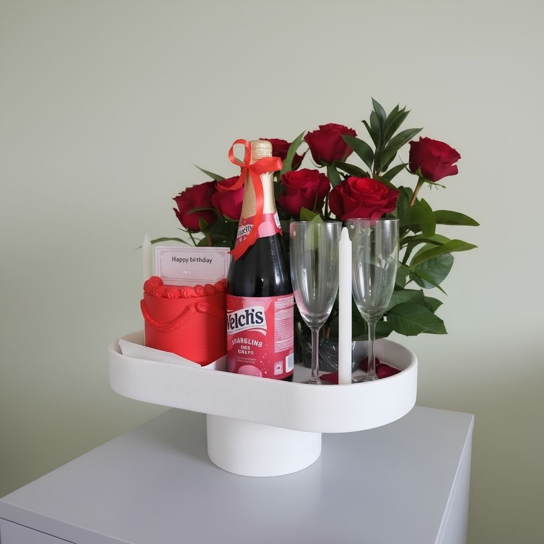 Red Rose Luxury Celebration Gift Set with Grape Drink - Image 3