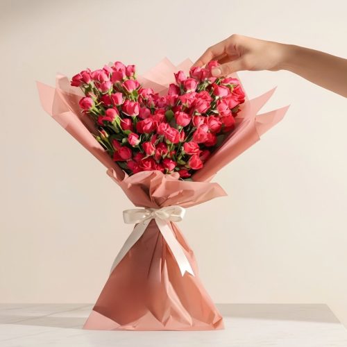 Heart-Shaped Pink Baby Rose Bouquet - 23 flowers