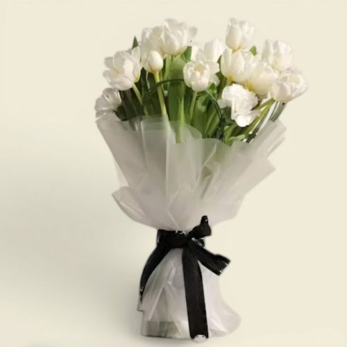 Elegant White Tulip & Carnation Bouquet