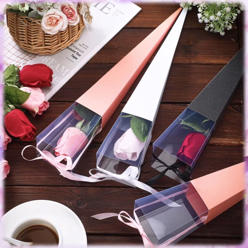 Single Pink Rose in Elegant Cone Gift Wrap