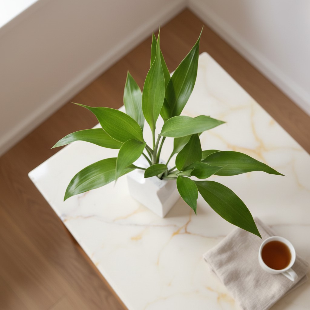 Lucky Bamboo Green Plant in Modern White Ceramic Vase - Image 2